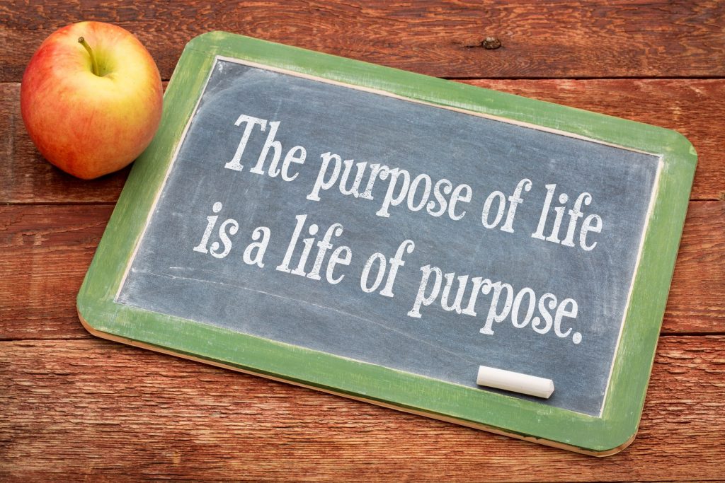 sign reads in chalk: the purpose of life is a life of purpose