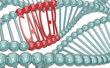 The word Cancer hidden in a strand of DNA