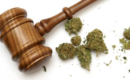 Marijuana and a gavel together for many legal concepts on the drug.
