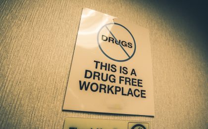 Drug Free Workplace Office Sign. Drugs in the workplace Prohibited.